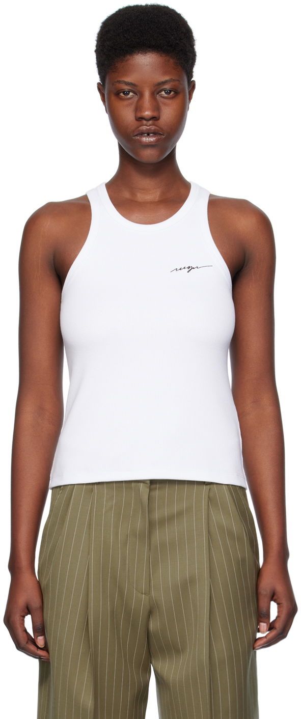 Majica bez rukava MSGM Embroidered Tank Top Bijela | 3641MDT86 247108