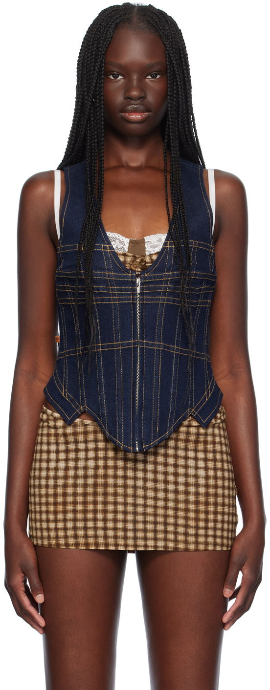 Prsluk Miaou Miaou Dolly Denim Corset Top Plava | 7146RWDBLD