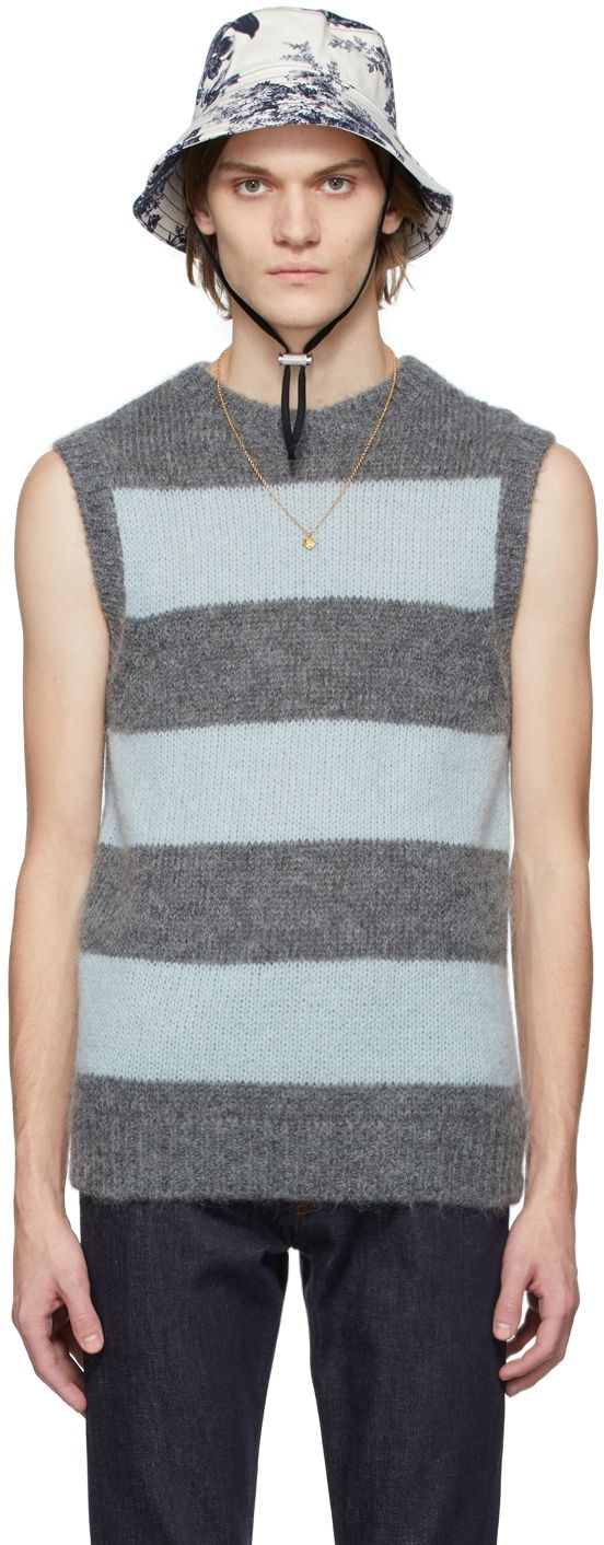Džemper Erdem Erdem Ethan Mohair Striped Vest Siva | MW22_801MGGMK