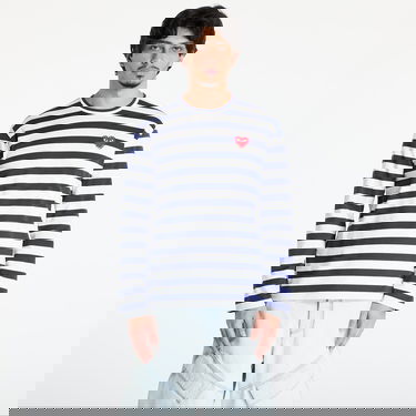 Majica kratkih rukava Comme des Garçons Comme des Garçons PLAY Stripe Emblem Long Sleeve T-Shirt with Rhinestone Tamnoplava | AX-T805 NAVYxWHITE, 0