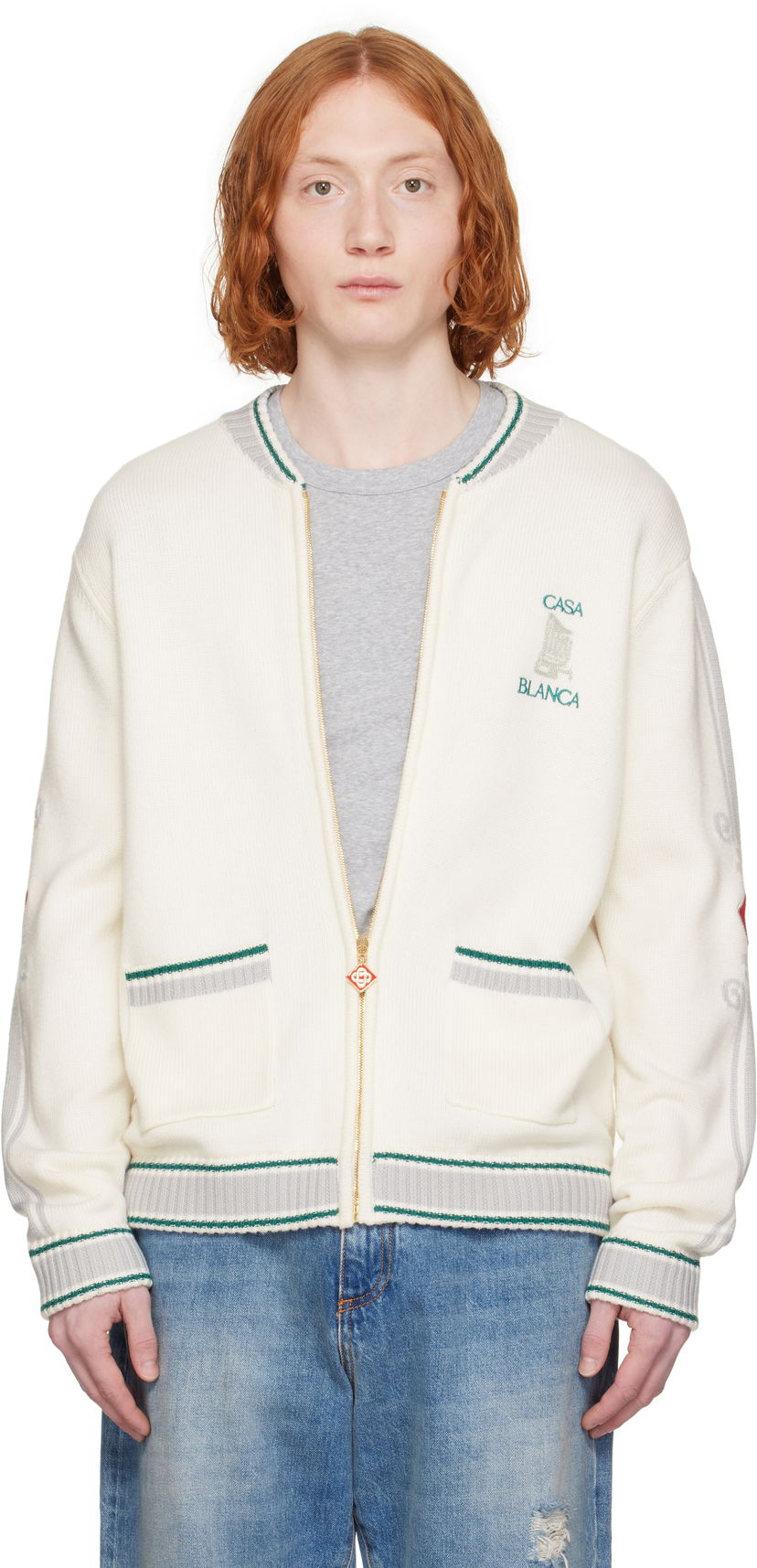 Džemper Casablanca Casablanca Casa Club Bomber Jacket Bijela | MPS25-KW-879-01