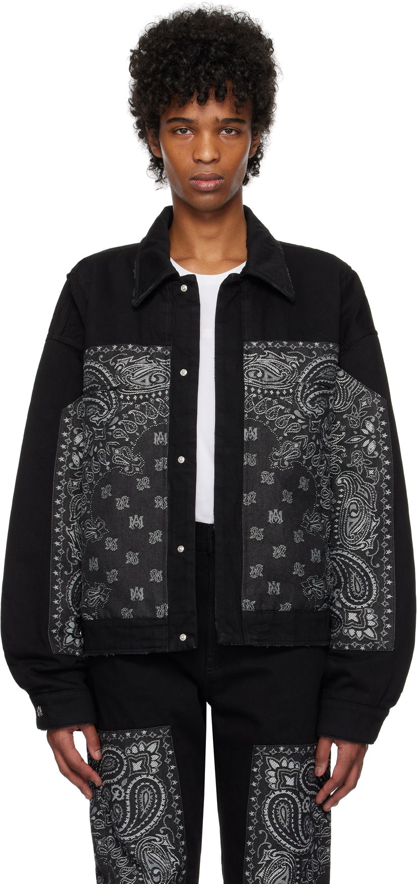 Jakna AMIRI AMIRI Bandana Jacquard Denim Jacket Crna | AMDNBN1007