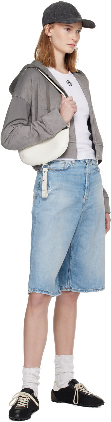 Dukserice Marine Serre Marine Serre Faded Moon Fleece Cropped Zipped Hoodie Siva | WST019ACJER0073, 3