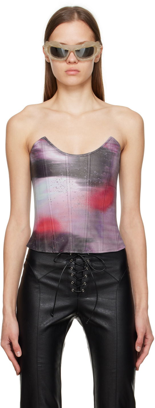 Majica bez rukava Miaou Miaou Leia Print Corset Top Ljubičasta | 7010PPUMOP