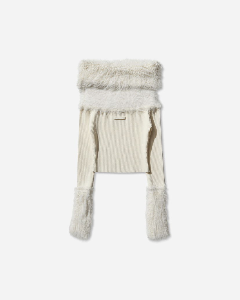 Džemper Jean Paul Gaultier Off-Shoulder Faux Fur Trimmed Sweater Bijela | 2503WPO018K005 03