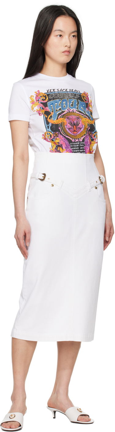 Suknja Versace Versace Jeans Couture Baroque Buckle Denim Midi Skirt Bijela | E78HAE85E_EEW015TC2, 3