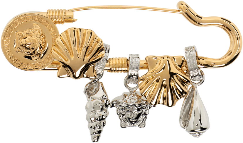Pin Versace Versace Gold & Silver-Tone Icons De La Mer Safety Pin Brooch Žuta | 1020570_1A00620