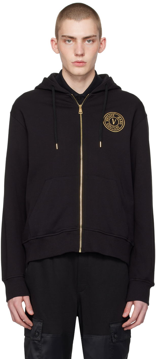 Dukserice Versace Couture Black V-Emblem Hoodie Crna | E76GAIT02_ECF01T