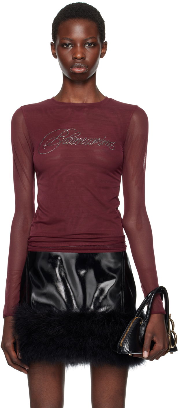 Majica kratkih rukava Blumarine Rhinestone Long Sleeve T-Shirt Tamnocrvena | A422T074A