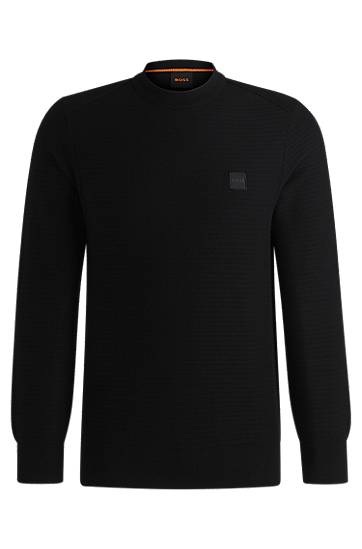 Džemper BOSS BOSS Cotton Cashmere Logo Patch Sweater Crna | 50527584