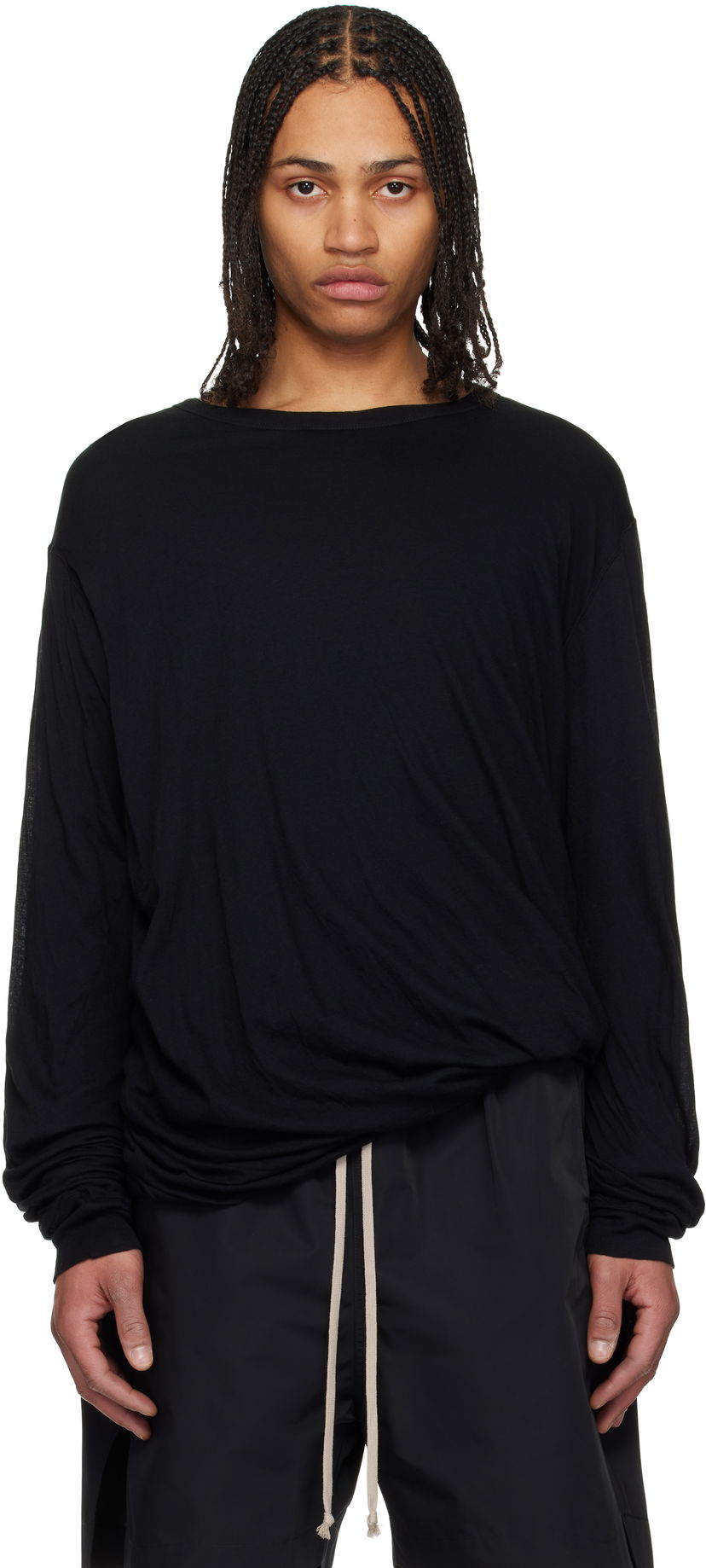 Majica kratkih rukava Rick Owens Rick Owens Hollywood Jumbo Double Long Sleeve T-Shirt Crna | RU01E5258 UC