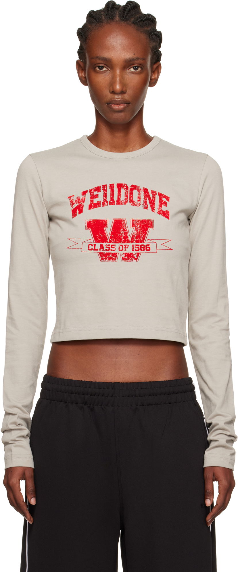 Majica kratkih rukava We11done We11done '11' Print Cropped Long-Sleeve T-Shirt Bež | WD-TT2-25-748-W-LG