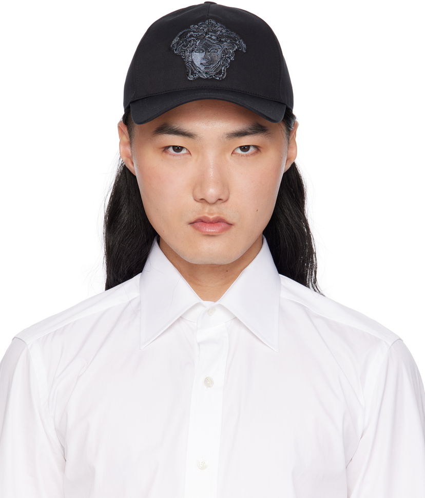 Kapa Versace Versace Embroidered Medusa Baseball Cap Crna | 1010746_1A13751