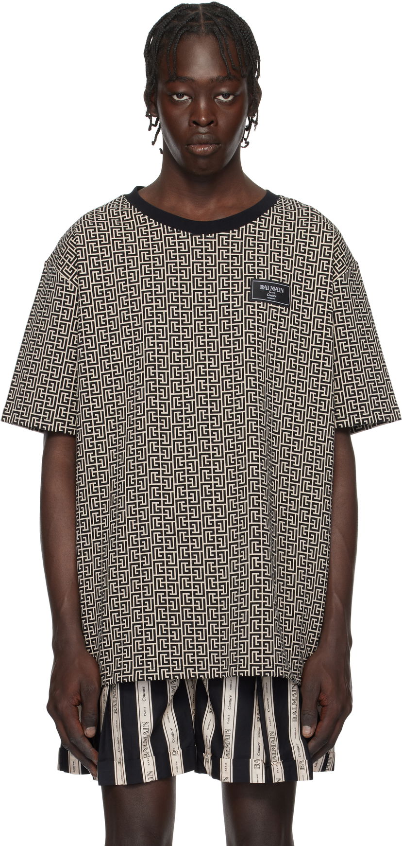 Majica kratkih rukava Balmain Labyrinth Print T-Shirt Siva | EH1EG010BC90