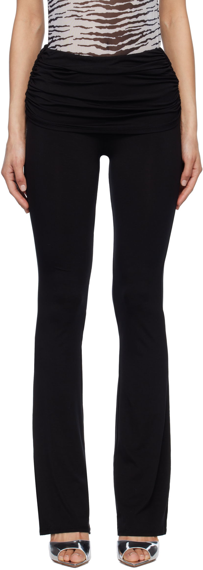 Tajice Miaou Miaou Alana Foldover Flare Trousers Crna | 1039TJBBLK