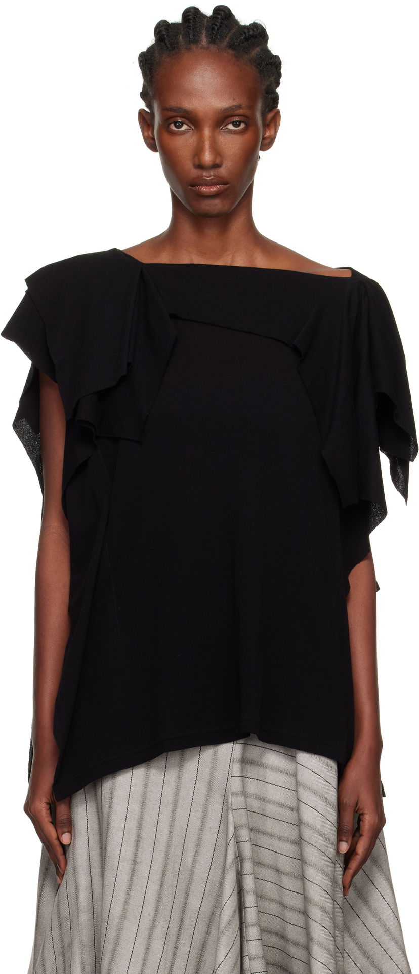 Majica kratkih rukava Yohji Yamamoto YOHJI YAMAMOTO High Twisted Crepe & Interlock Draped T-shirt Crna | FP-T38-082