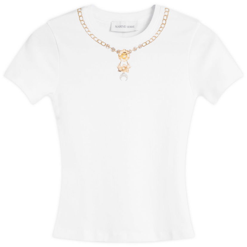 Majica kratkih rukava Marine Serre Trompe-L'Oeil Jewelry Baby Fit T-Shirt Bijela | WTT012ACJER0092-WH10