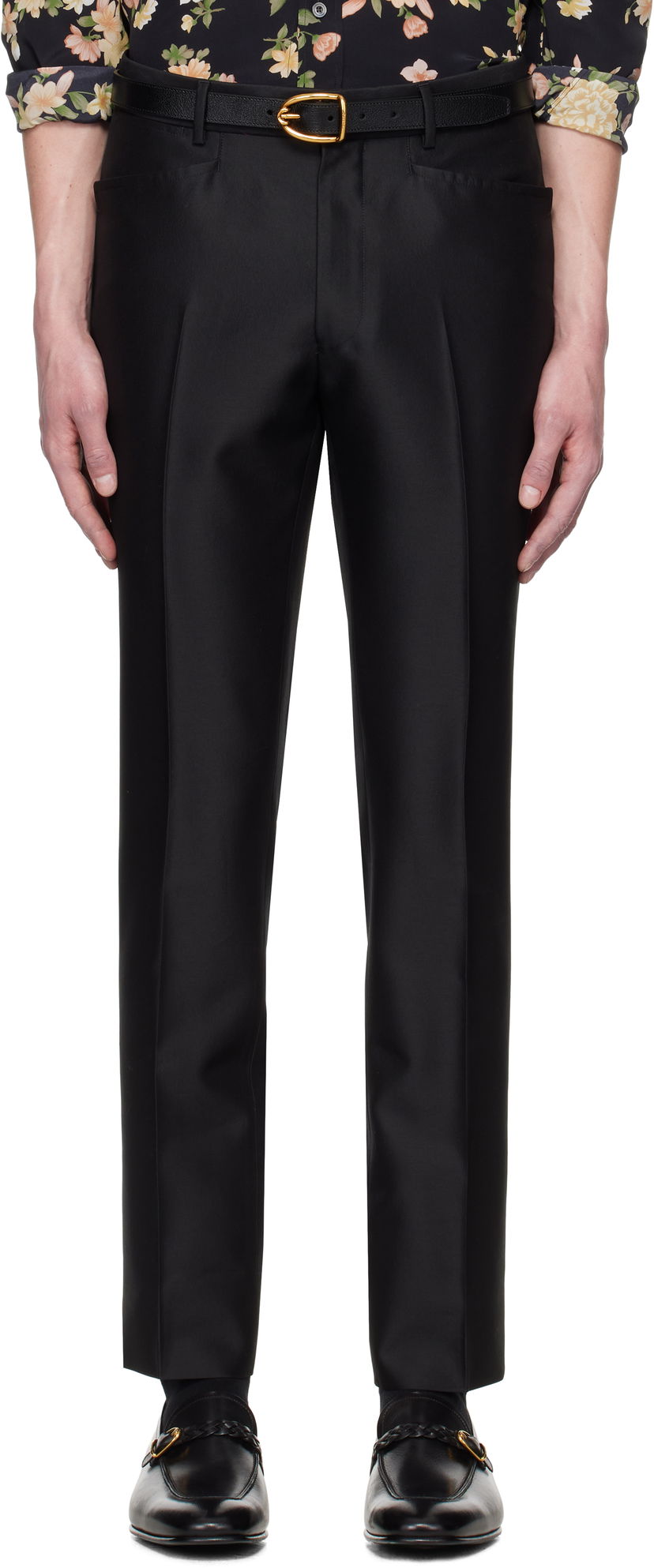 Hlače Tom Ford Tom Ford Atticus Western Pocket Wool Silk Faille Trousers Crna | PLPW01-WSS17
