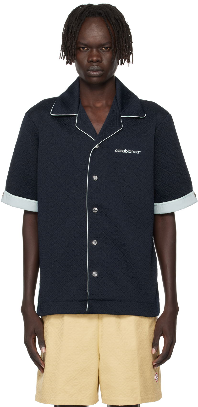 Košulja Casablanca Casablanca Jacquard Short Sleeve Shirt Tamnoplava | MPF25-SH-190-01