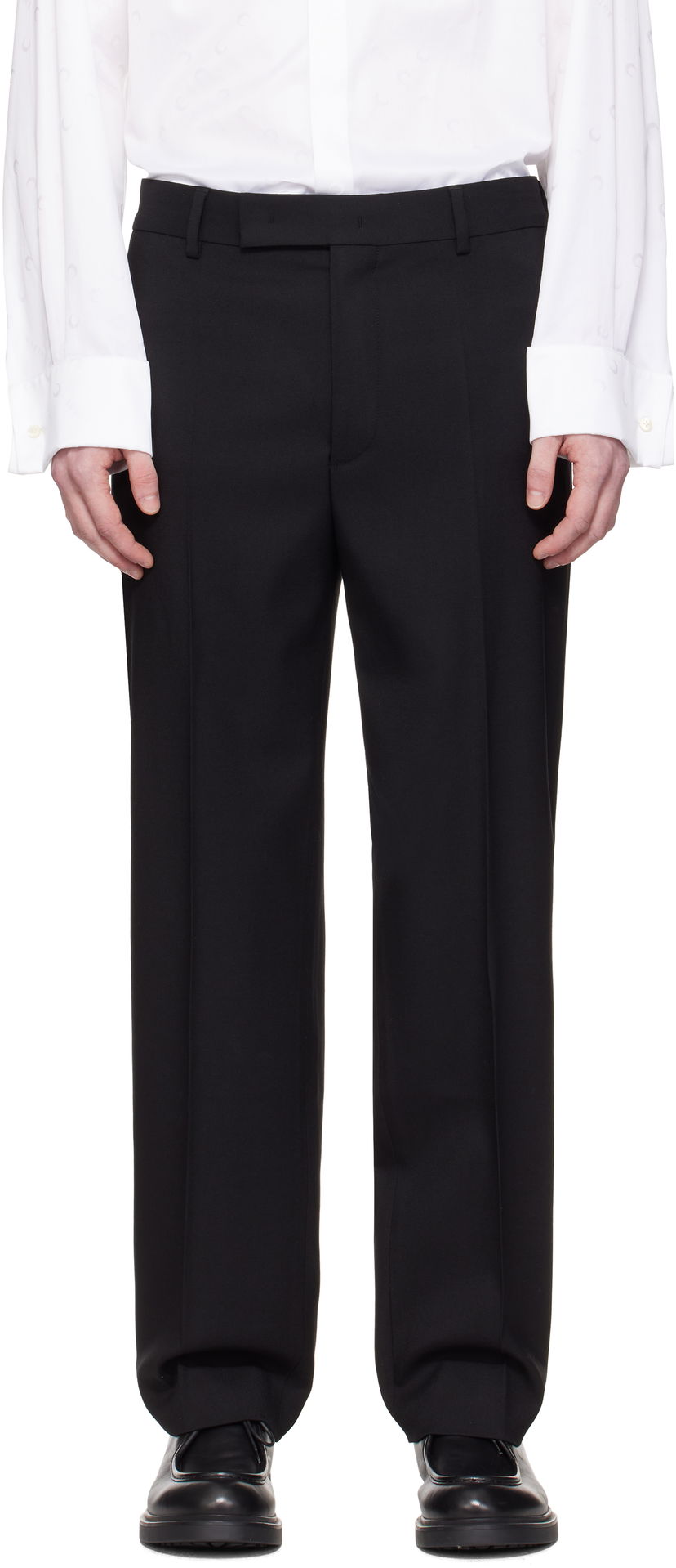 Hlače Marine Serre Marine Serre Virgin Wool Twill Pleated Trousers Crna | MPA069A RWOV0001