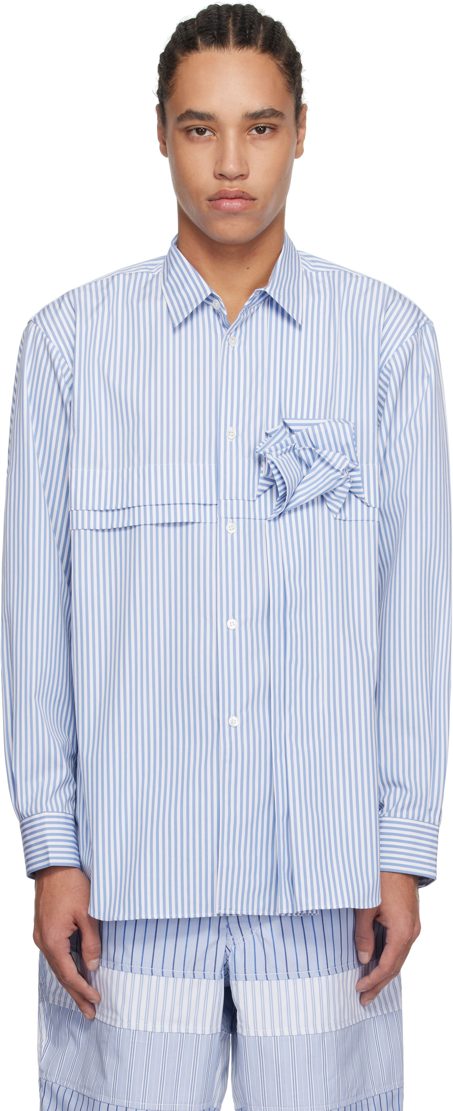 Košulja Comme des Garçons Comme des Garçons Yarn Dyed Stripe 3D Roses Shirt Plava | FO-B039-051, 0