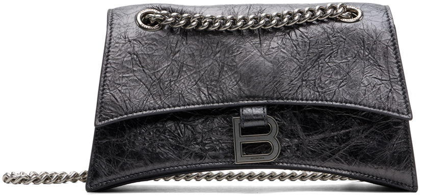 Ručna torbica Balenciaga Gunmetal Crush Small Chain Bag Crna | 716351 2AATG
