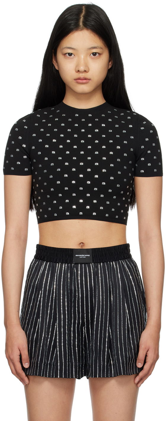 Crop top Alexander Wang Alexander Wang Cropped Crystal T-Shirt Crna | 1KC1231052