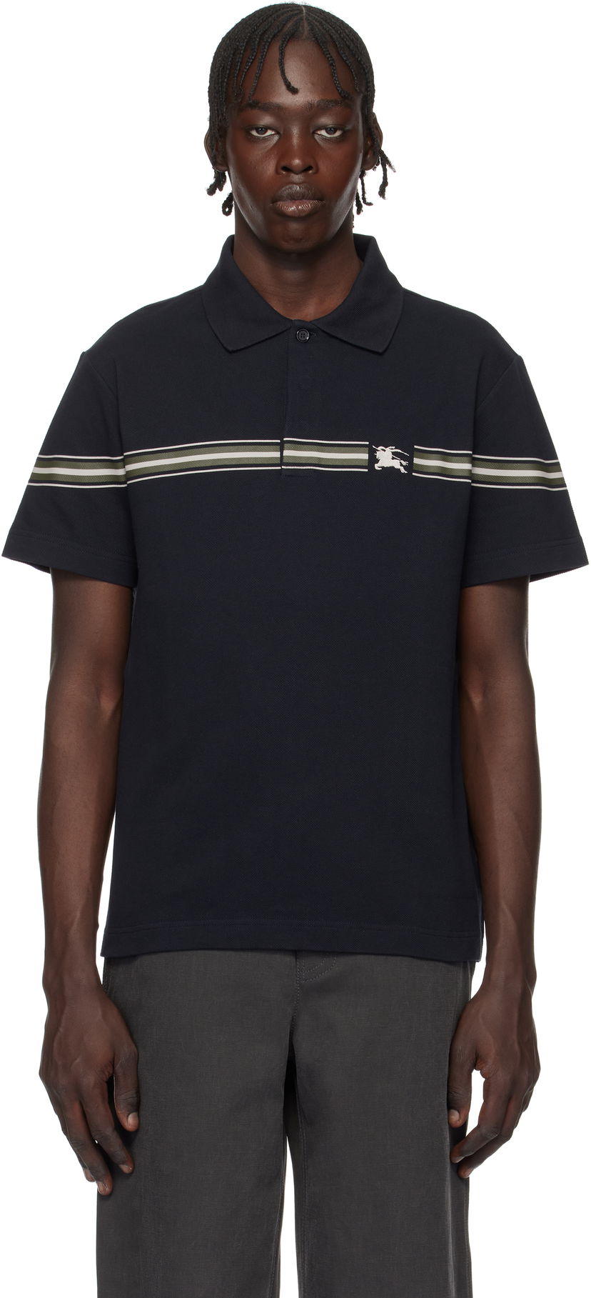 Polo majica Burberry Striped Cotton Polo Shirt Crna | 8105139