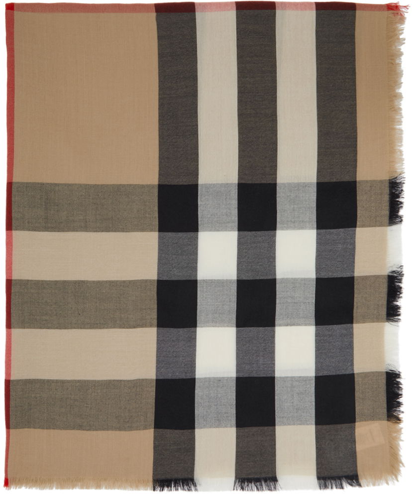 Šal Burberry Lightweight Cashmere Check Scarf Beige Bež | 8024500
