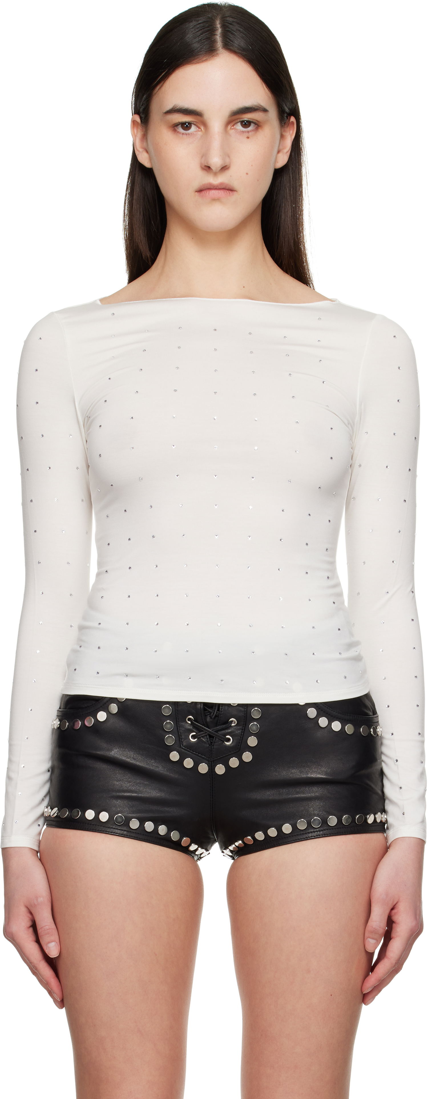 Majica kratkih rukava Miaou Miaou Amelia Crystal-Embellished T-Shirt Bijela | 7183TJRPEA, 0