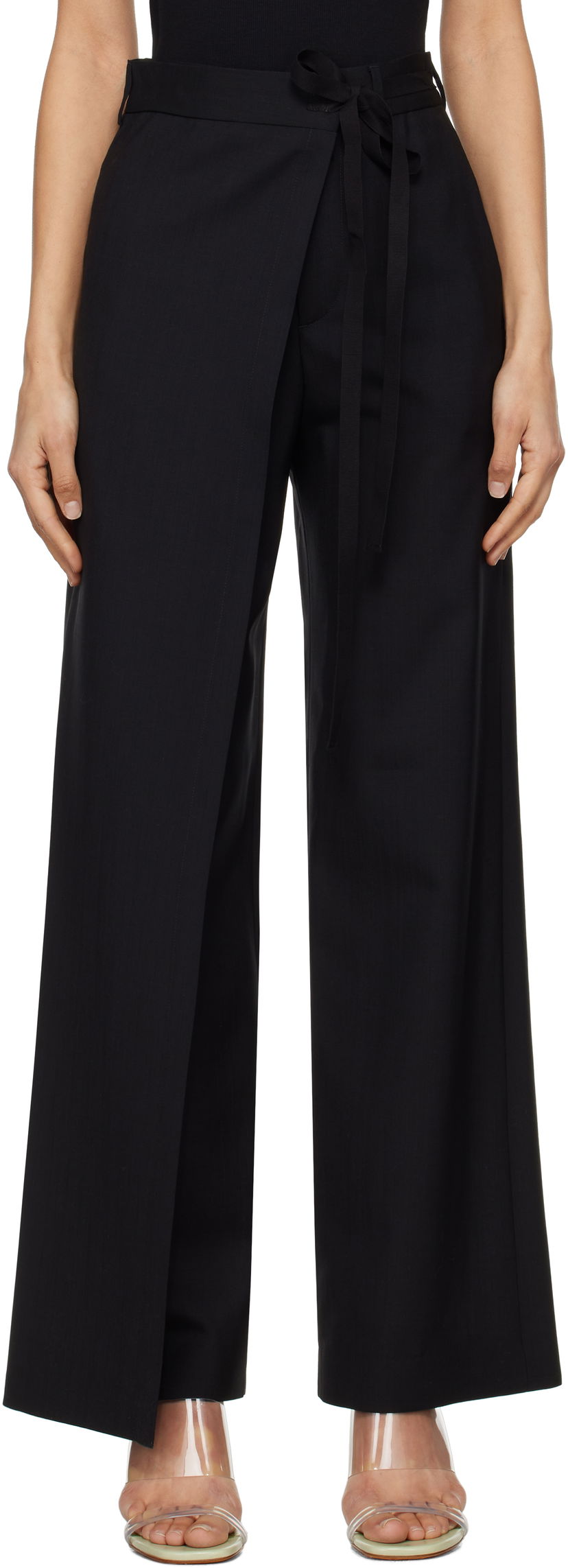 Hlače Maison Margiela MM6 Maison Margiela Tailoring Wool Canvas Tie Trousers Crna | S52KA0518 M35080