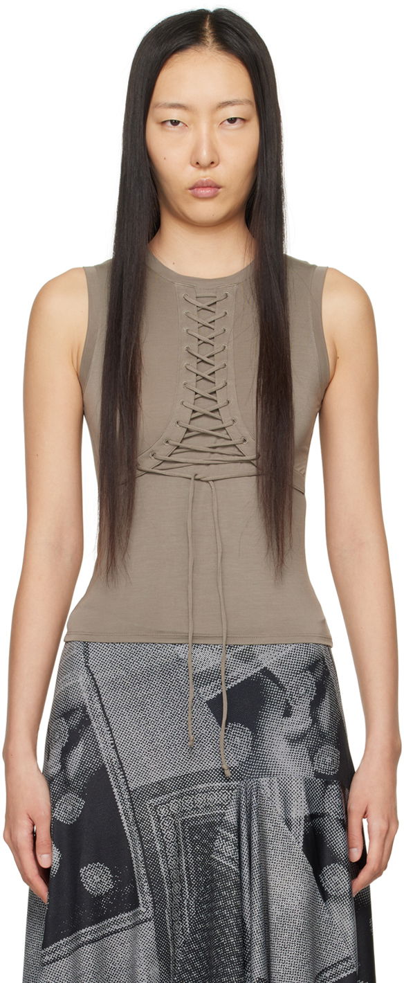 Majica bez rukava Miaou Miaou Zora Lace-Up Tank Top Smeđa | 7127TJBFOX