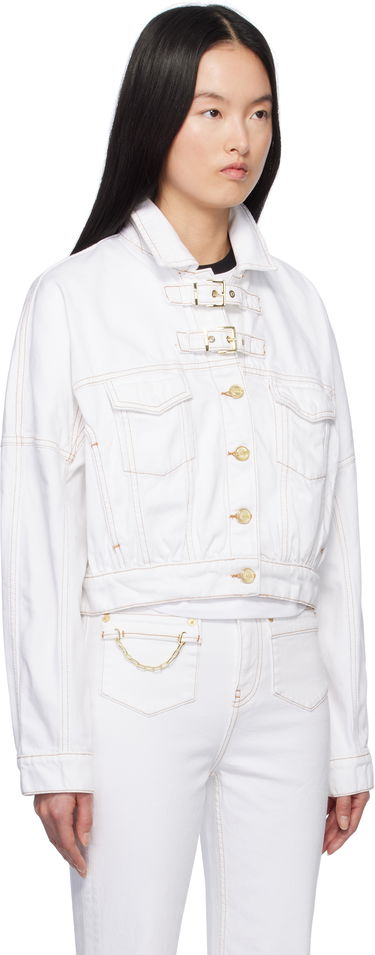 Jakna GANNI GANNI Pin-Buckle Cropped Denim Jacket Bijela | J1658, 1