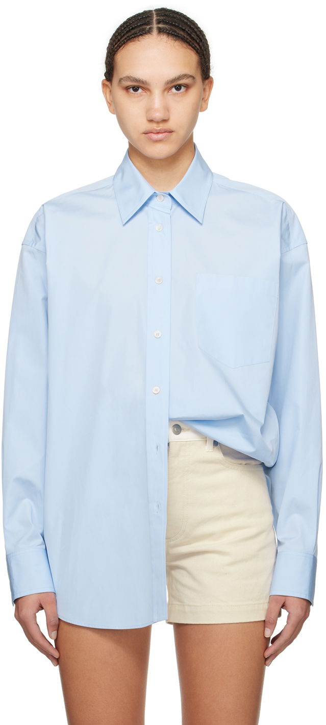 Košulja Stella McCartney Stella McCartney Women's Patch Pocket Shirt Plava | 620093SMA90