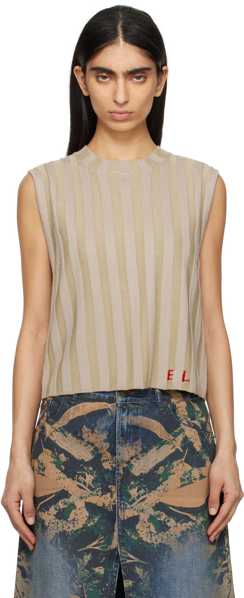 Majica bez rukava Eckhaus Latta Eckhaus Latta Keyboard Sleeveless Knit Top Bež | 8025-EL-PS25-DU -