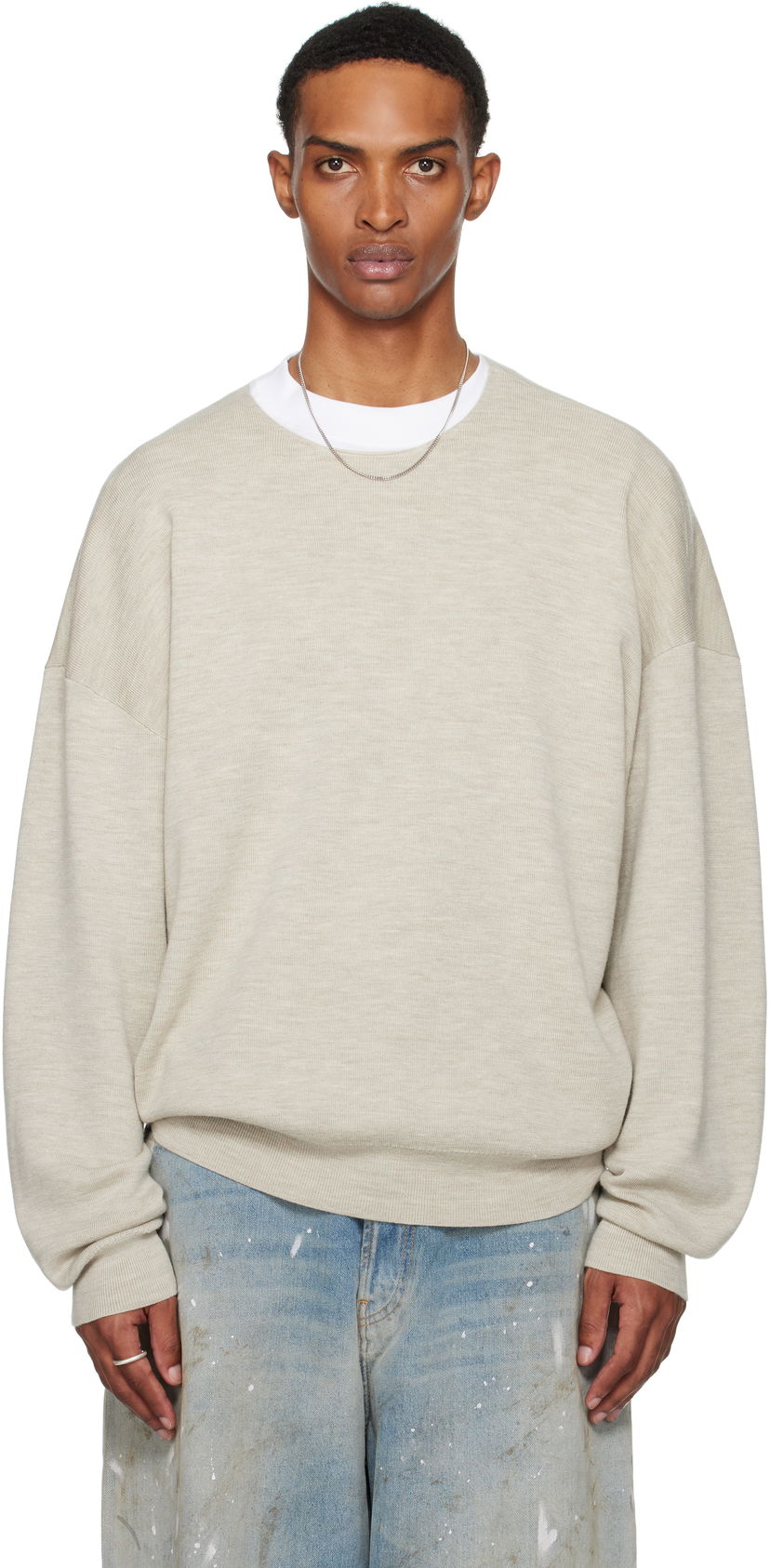 Džemper Fear of God Fear of God ESSENTIALS Merino Long Sleeve Crewneck Sweater Bež | 192SP256492F
