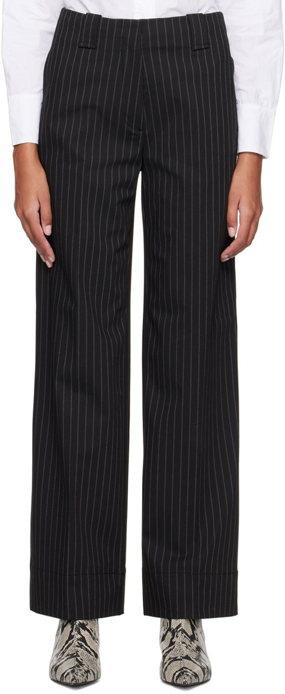 Hlače GANNI Striped Wide Leg Trousers Crna | F8232