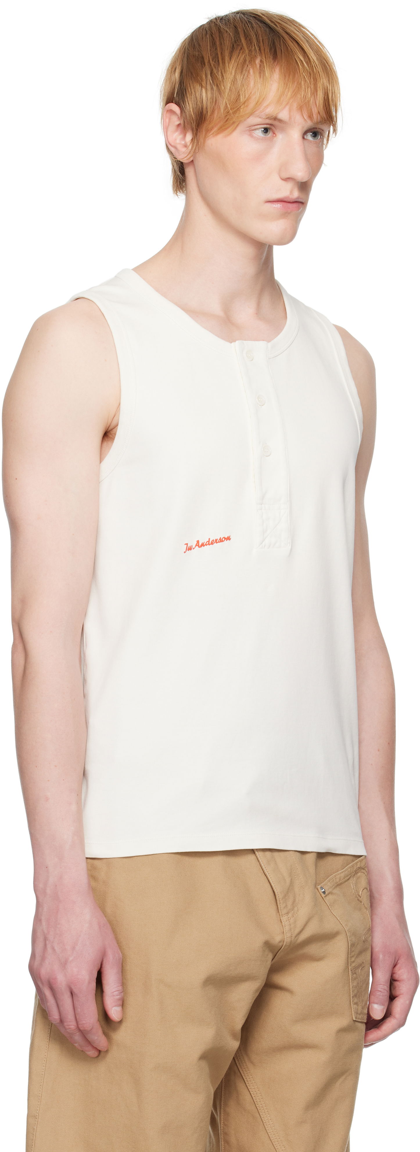 Majica bez rukava JW Anderson JW Anderson Henley Woven Tank Top Bijela | JO0267-PG1810, 1