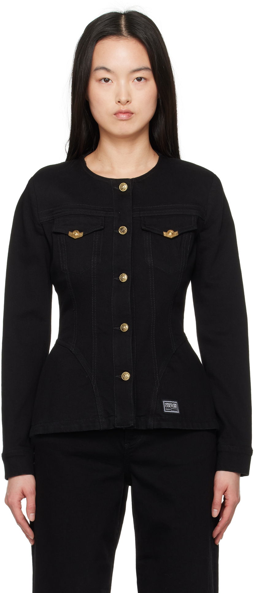 Jakna Versace Versace Jeans Couture Fitted Denim Jacket Crna | E78HAS457_EDW040L54