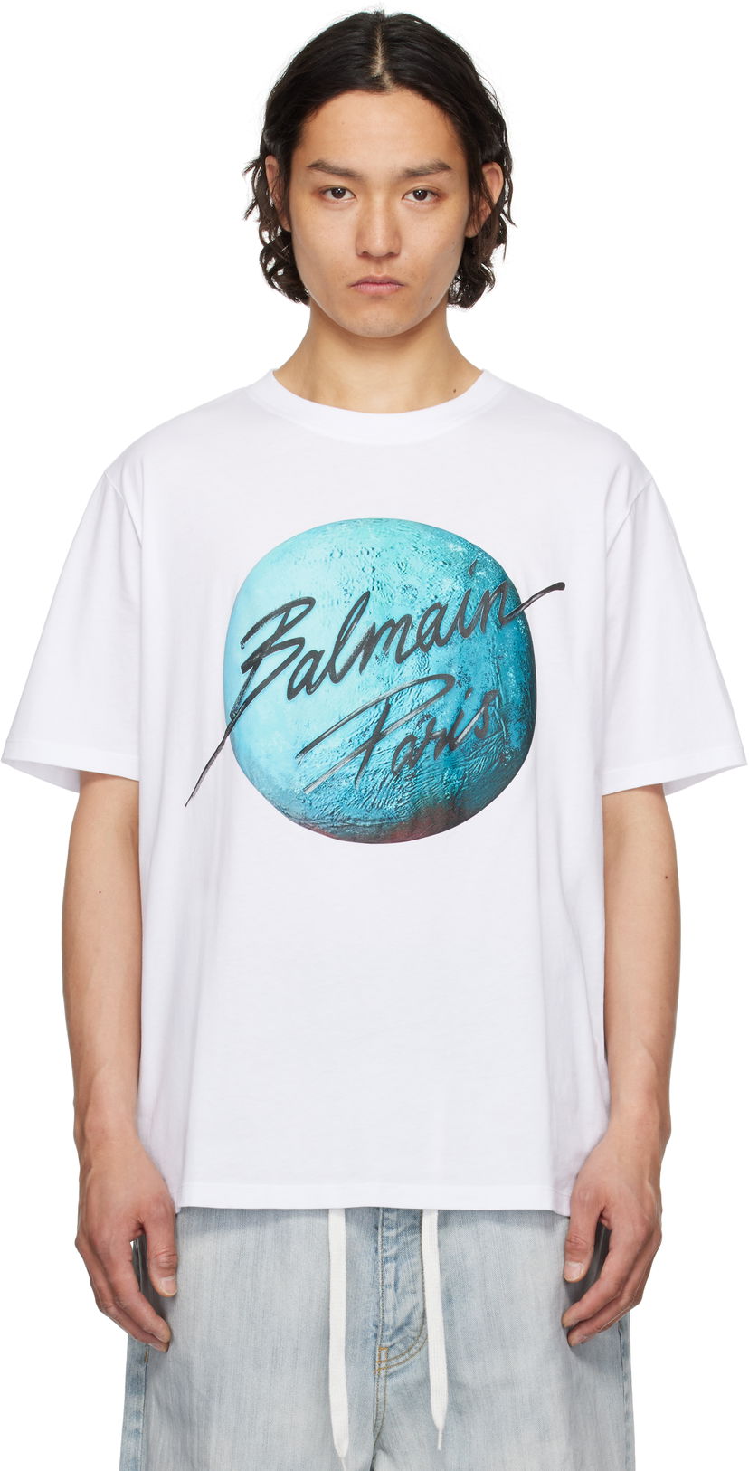 Majica kratkih rukava Balmain Balmain Paris Logo & Planet Graphic T-Shirt Bijela | EH0EG010GE80