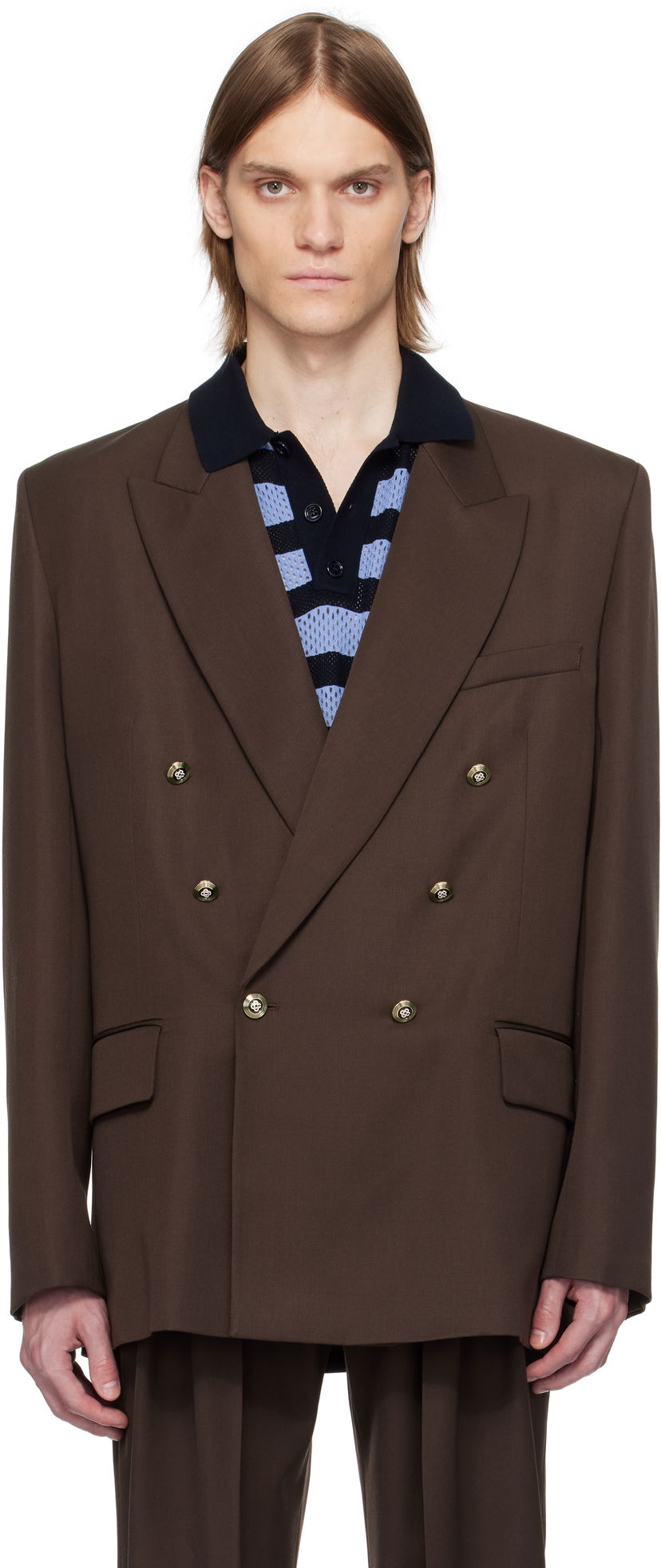 Jakna Casablanca Casablanca Wool Double Breasted Blazer Smeđa | MS25-JK-363-01