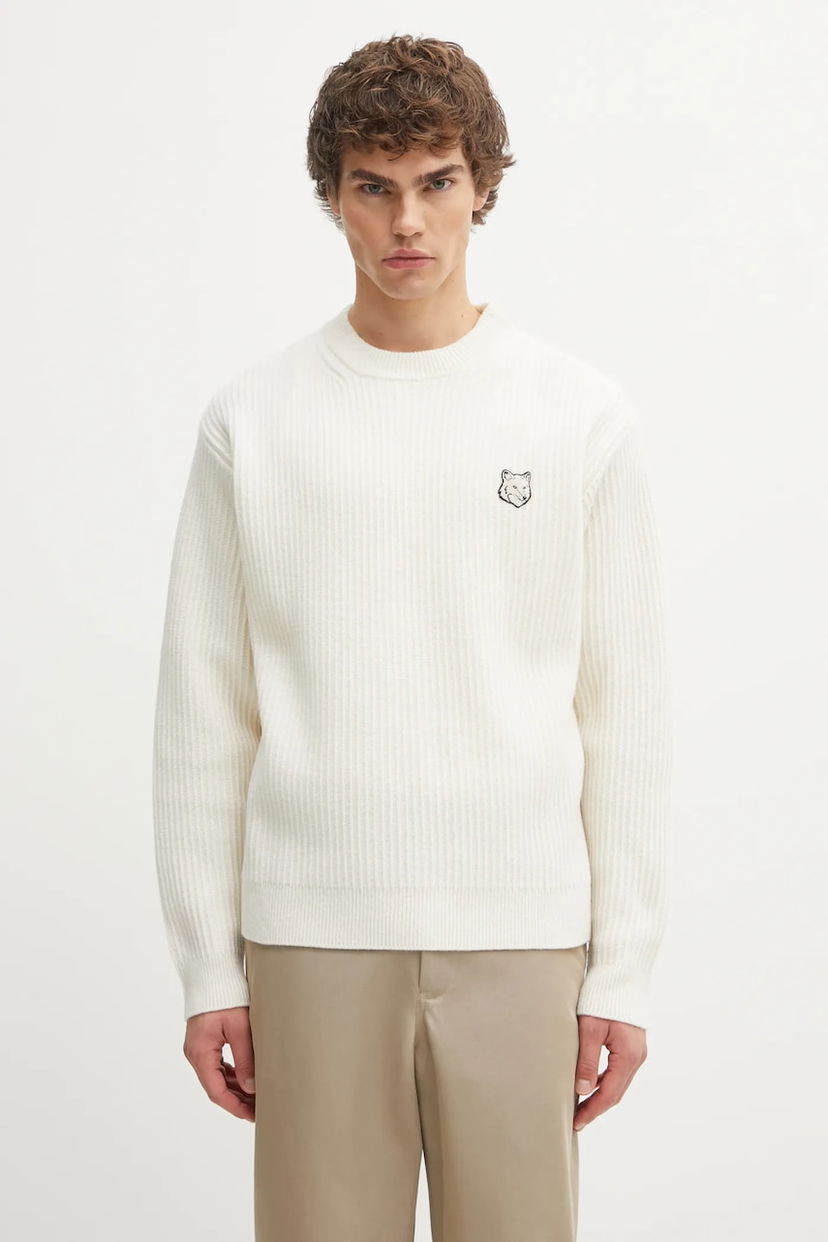 Džemper MAISON KITSUNÉ Fox Head Wool Ribbed Sweater Bijela | PM00811KT1149