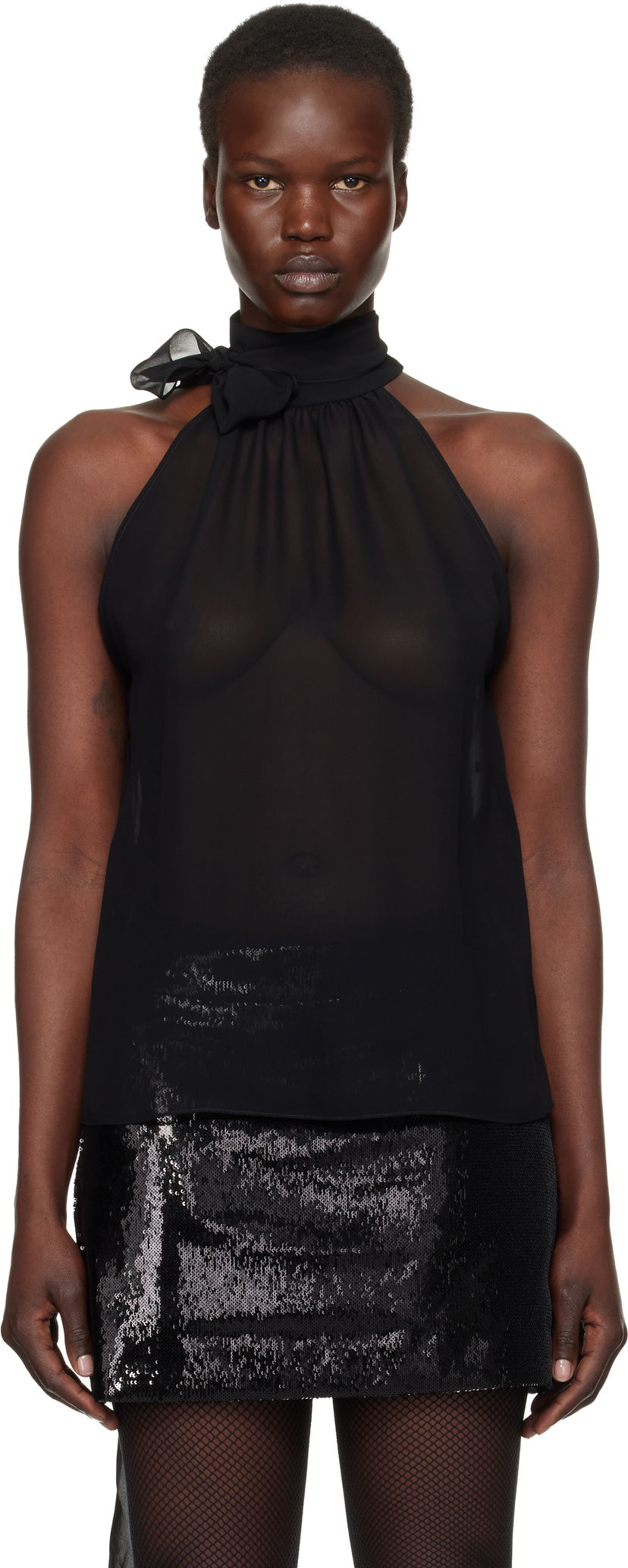 Majica bez rukava Tom Ford Silk Georgette Sleeveless Blouse Crna | CA3291-FAX852
