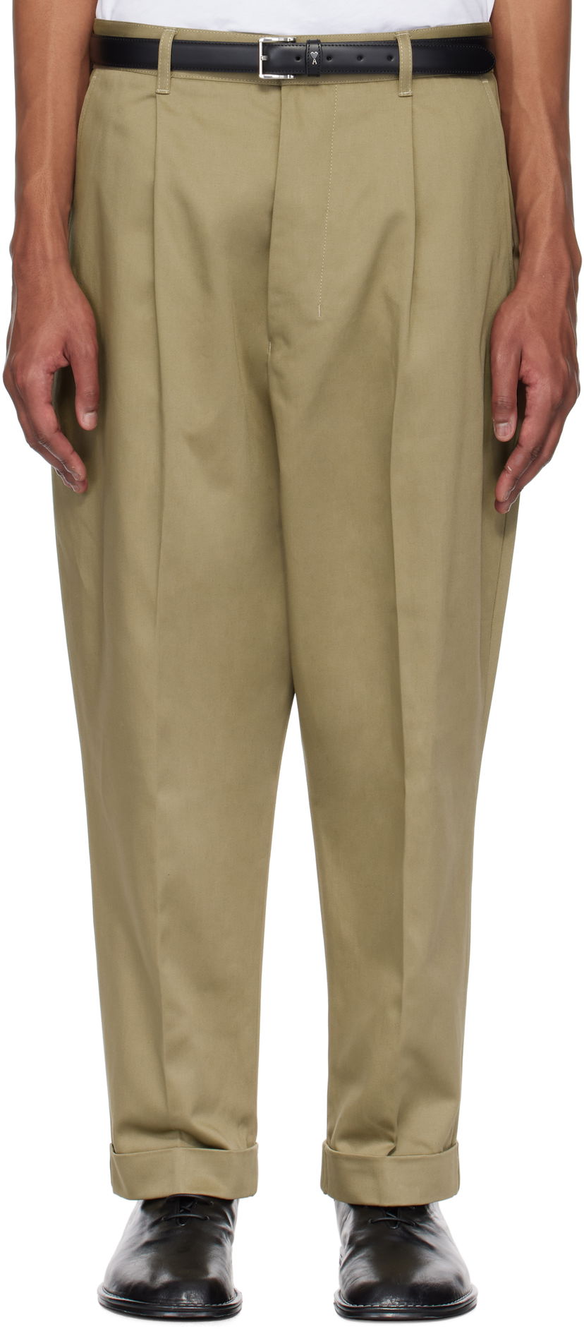 Hlače AMI AMI Paris Cotton Carrot Oversized Trousers Bež | HTR121.CO0103