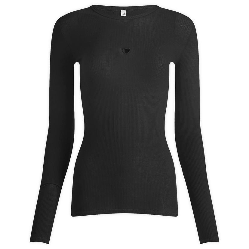 Majica kratkih rukava Baserange Heart Cutout Ribbed Long Sleeve T-Shirt Crna | TOHLS-RB-000-Black