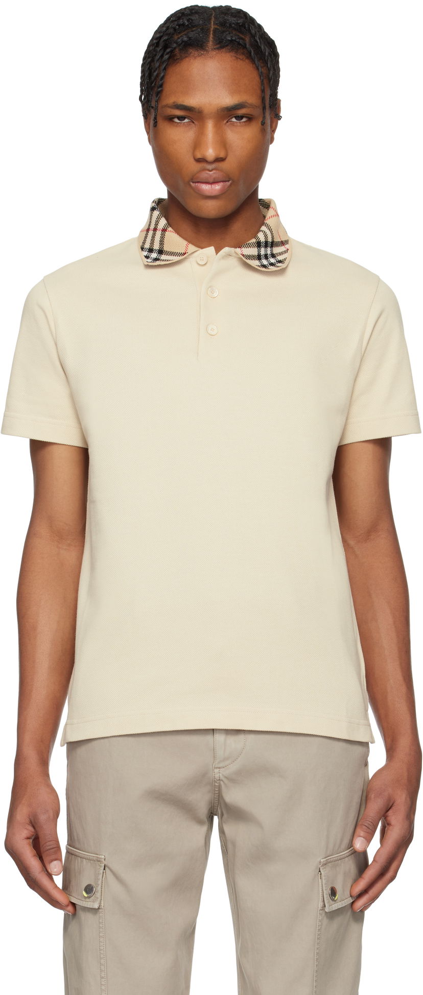 Polo majica Burberry Burberry Check Collar Cotton Polo Bež | 8103864
