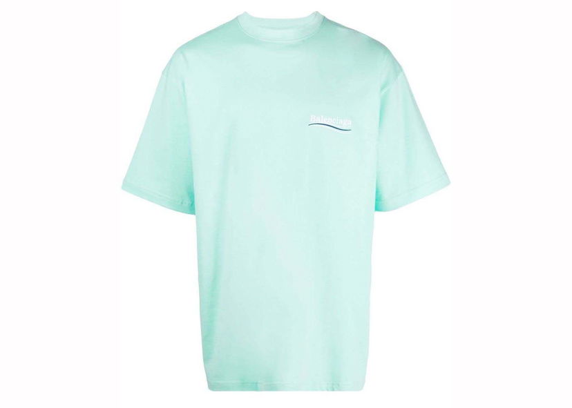 Majica kratkih rukava Balenciaga Political Campaign Oversized Logo-Print T-shirt Mint Tirkiz | 641675TKVJ13461