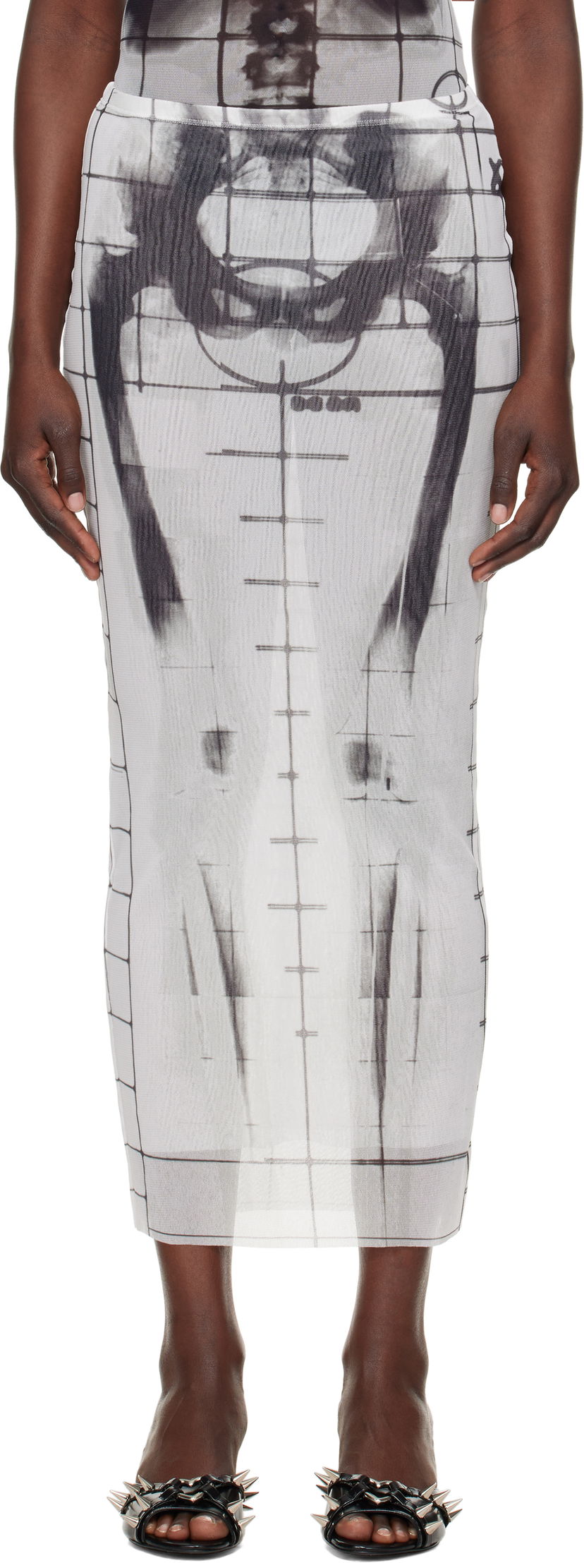 Suknja Jean Paul Gaultier Jean Paul Gaultier 'The Squeletor' Mesh Maxi Skirt Bijela | 25/33-F-JU144-T580-0100