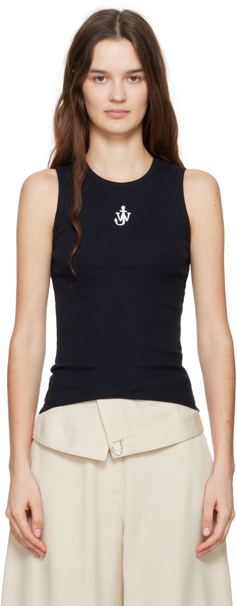Majica bez rukava JW Anderson JW Anderson Anchor Logo Ribbed Tank Top Crna | JO0248-PG1717