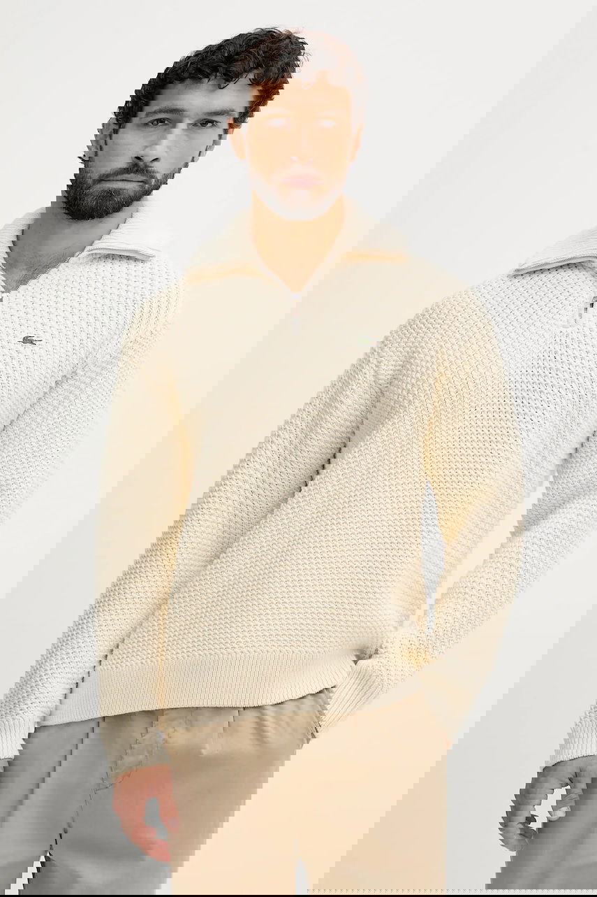 Džemper Lacoste Wool Blend Waffle Knit Half-Zip Polo Sweater Bež | AH5205, 0